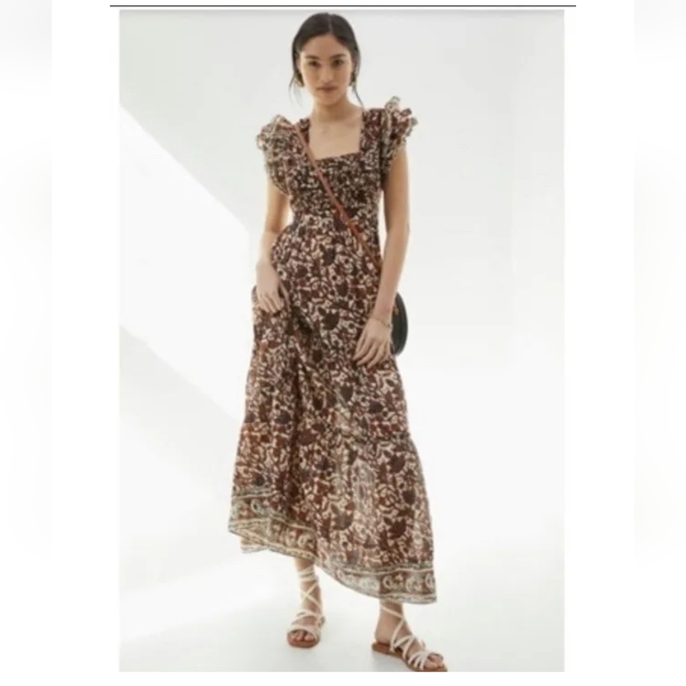 House of Harlow 1960 Nicole Richie Cut Out Tiered Maxi Dress XS Mable brown